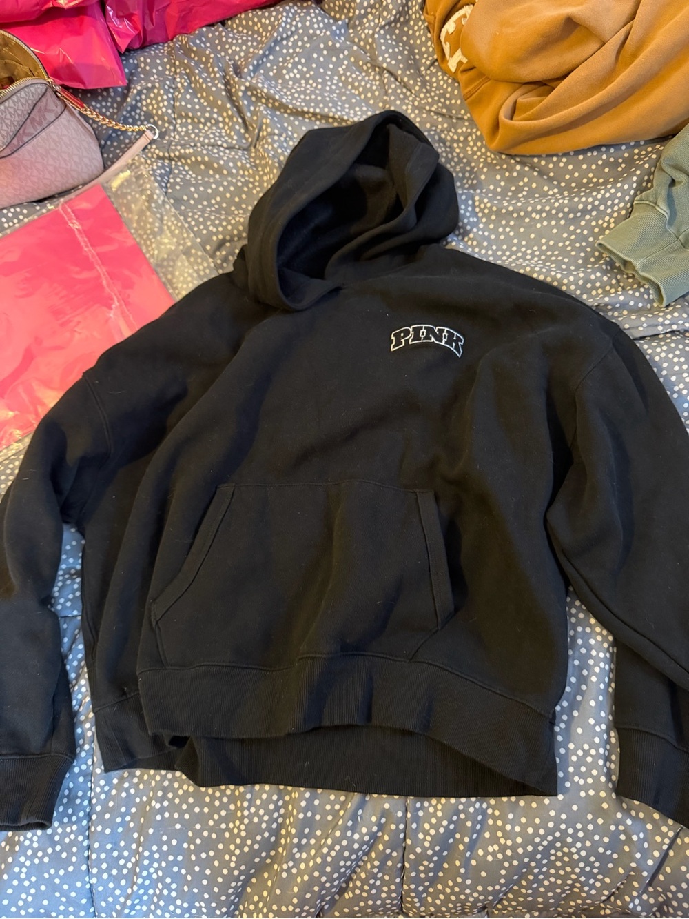 PINK Victoria's Secret Black Crewneck Hoodie with Front Pocket